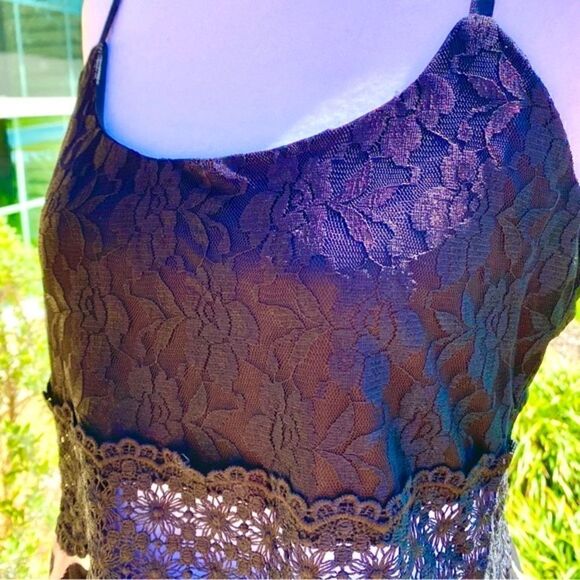 SPAGHETTI STRAP BLACK LACE FLARE LEOPARD PRINT MINI DRESS M NWT - Picture 3 of 15